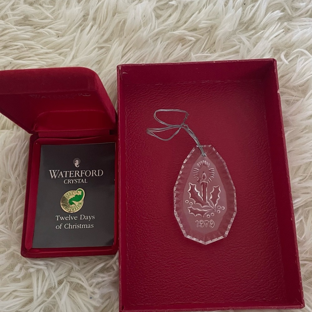 1979 Waterford Crystal Holly Ornament with Red Box